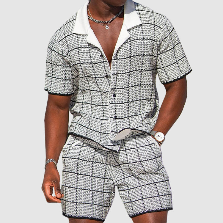 Blake - Men's Plaid Button-Up Shirt and Shorts Set