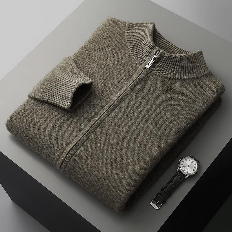Classic Cashmere Wool Men’s Zipper Cardigan