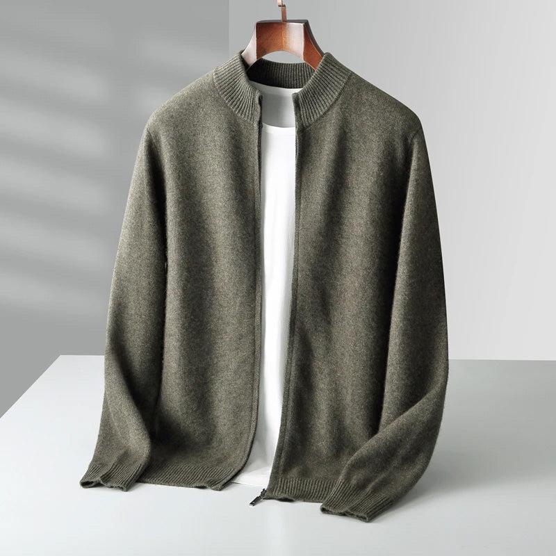 Classic Cashmere Wool Men’s Zipper Cardigan