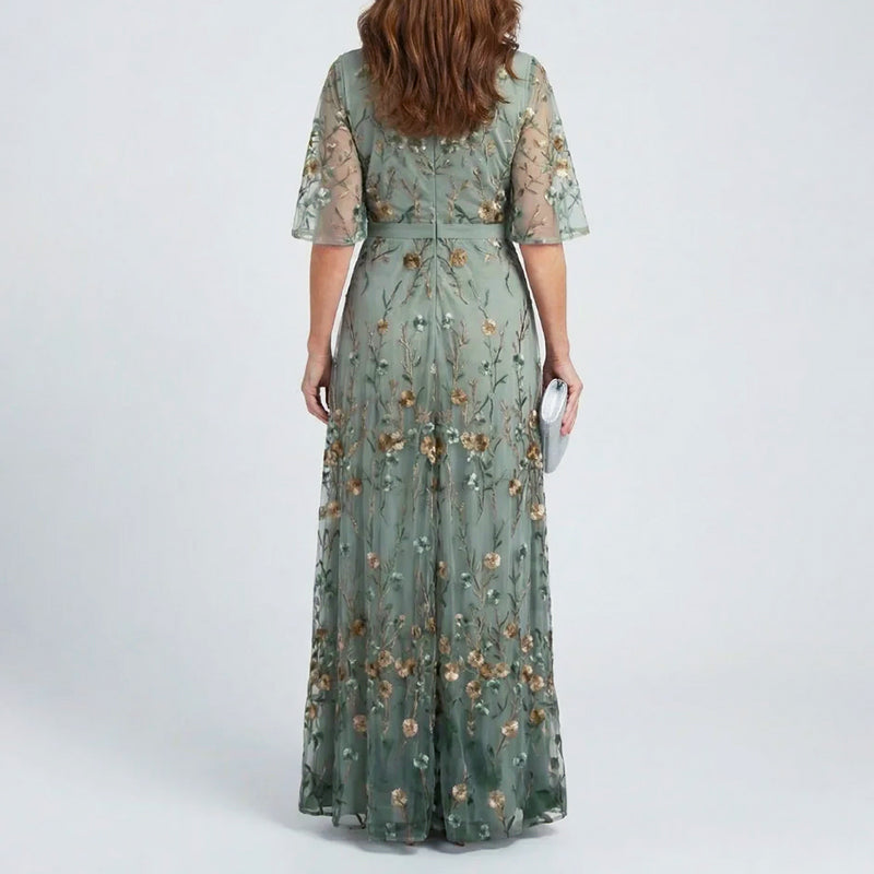 Daphne - Women’s Sheer Floral V-Neck Evening Dress