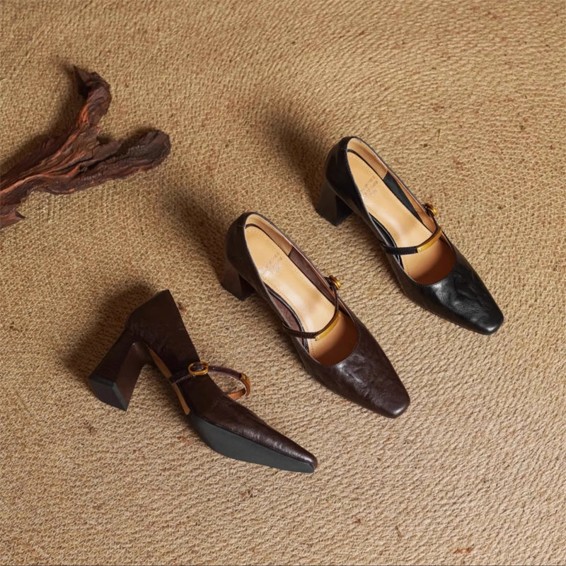 Eloria Genuine Leather Mary Jane Heels