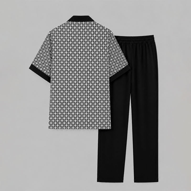 Fred - Men's Geometric Print Shirt & Drawstring Pants Set