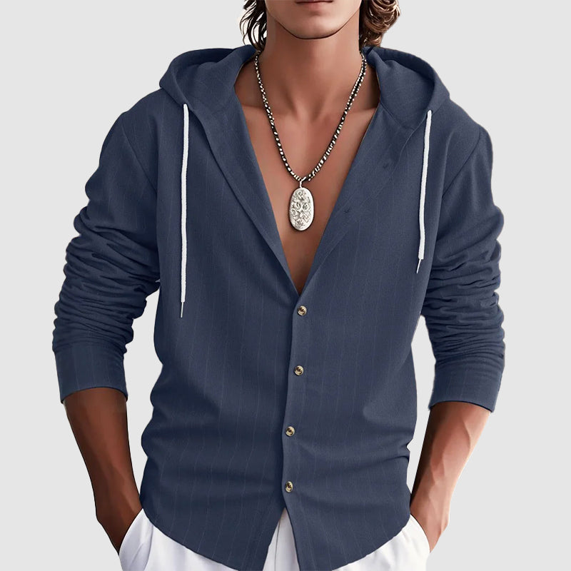 Luka - Men's Linen-Blend Hooded Button-Up Shirt