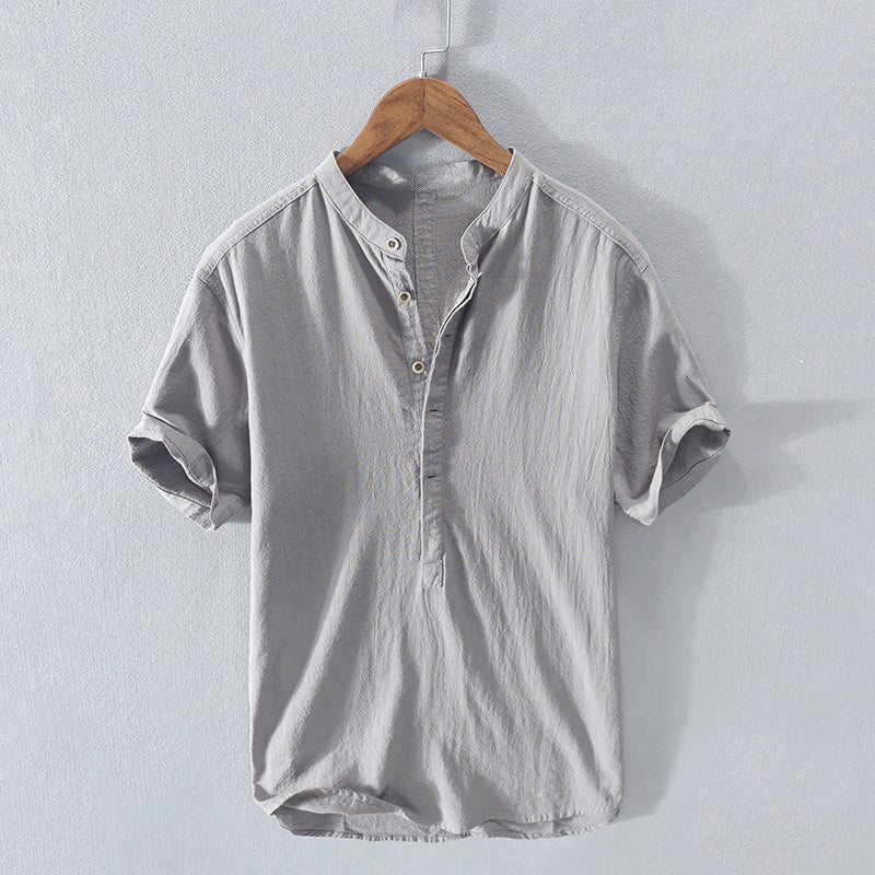 Luke - Men's Mandarin Collar Linen Shirt
