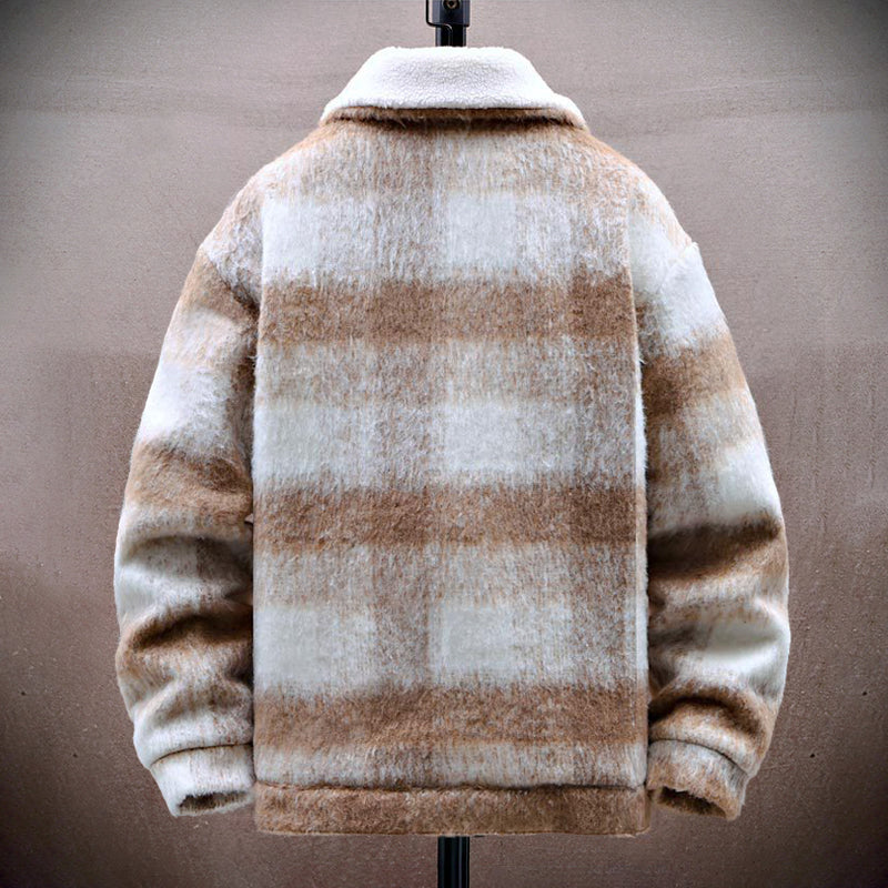 Men’s Checkered Wool-Look Jacket with Fleece Lining