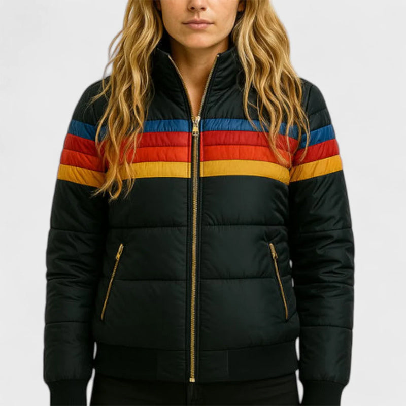 Retro Colorblock Hooded Puffer Jacket