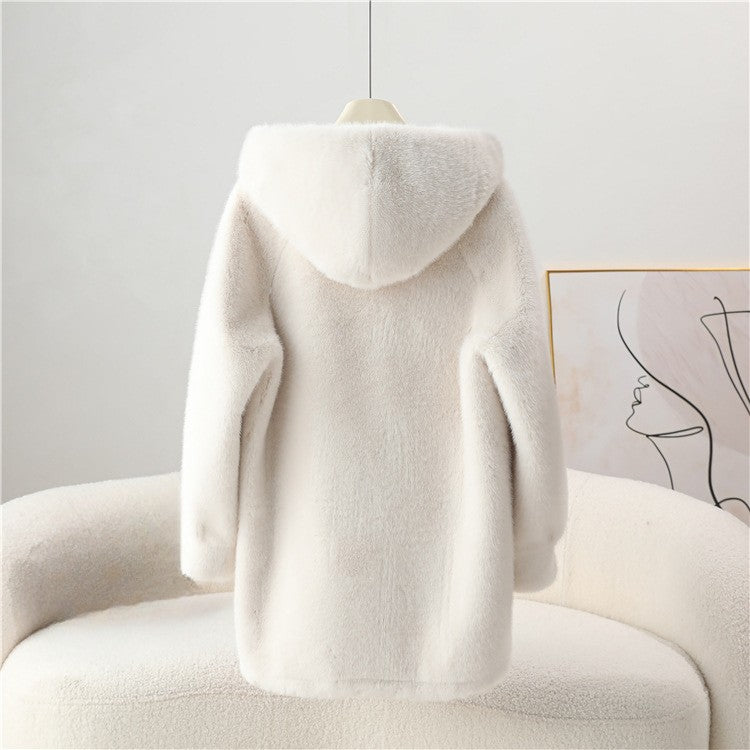 Sofia Amoretti Mid-Length Hooded Faux Coat