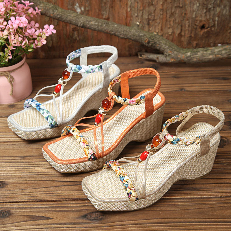 Sofia Amoretti Wedge Sandals with Beaded Strap Detail