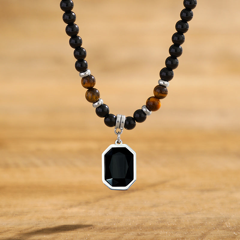 Tiger's Eye Beaded Necklace with Octagonal Pendant
