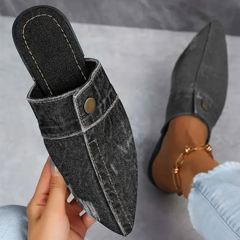 Valentina Rossi Denim Mule Flats