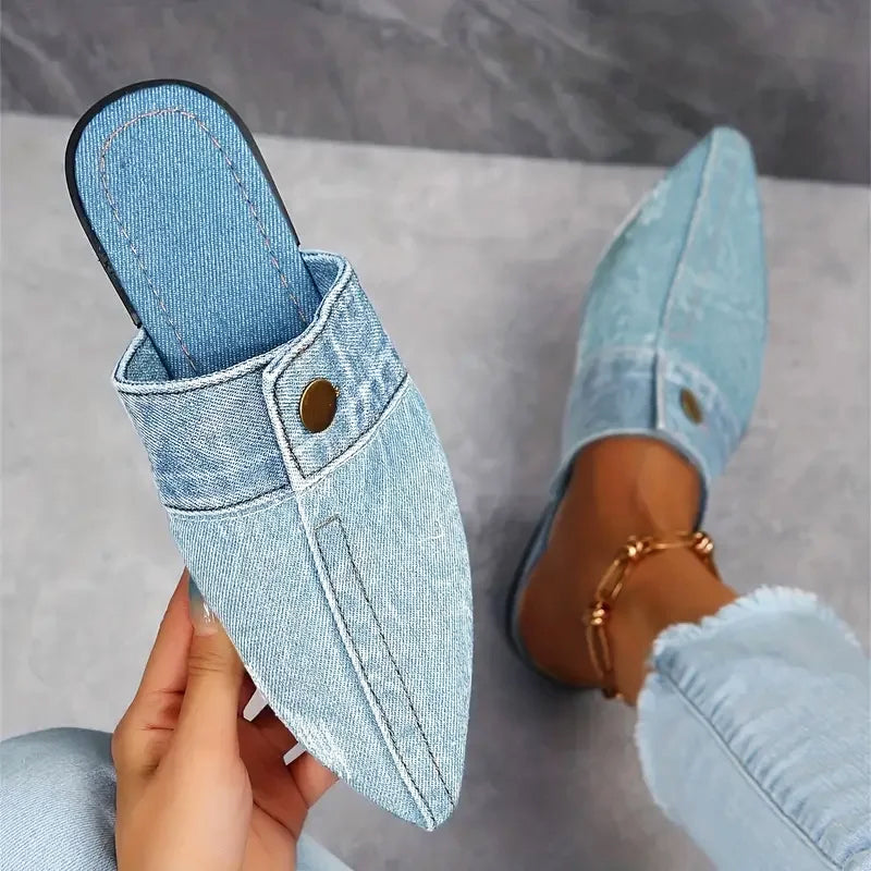 Valentina Rossi Denim Mule Flats
