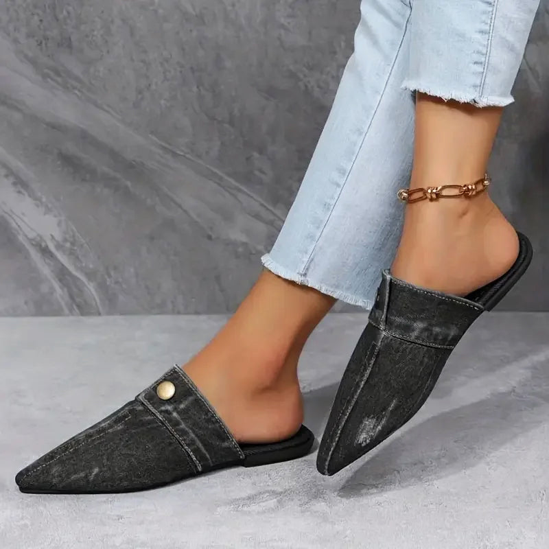 Valentina Rossi Denim Mule Flats