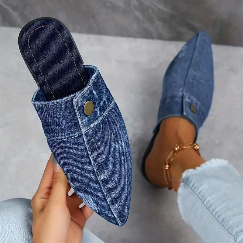 Valentina Rossi Denim Mule Flats