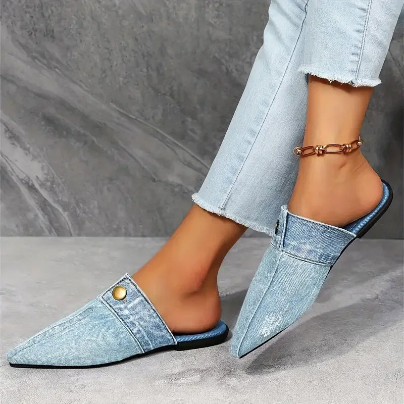 Valentina Rossi Denim Mule Flats