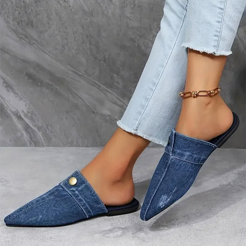 Valentina Rossi Denim Mule Flats
