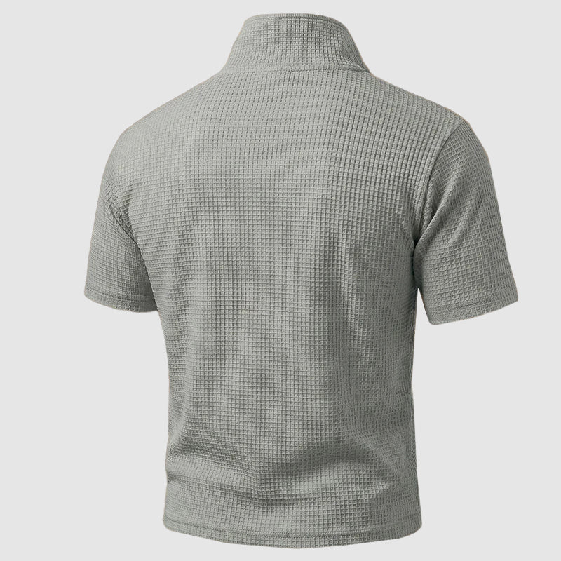 Weston - Men's Waffle Knit Quarter-Zip Polo T-Shirt