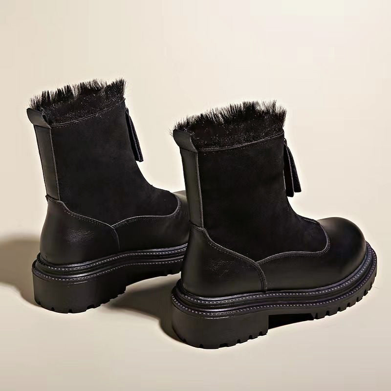 Women’s Ankle Boots with Mixed-Texture Leather Finish