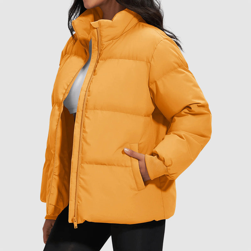 Women’s Mid-Length Down Puffer Jacket with Stand Collar