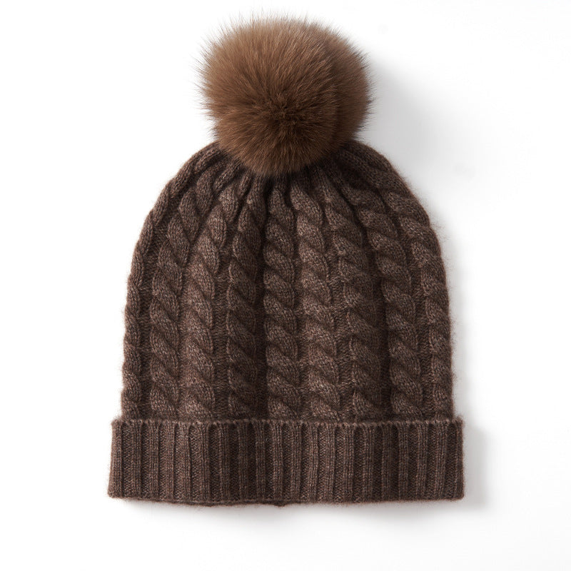 Alpine Thread Cable Pom Beanie