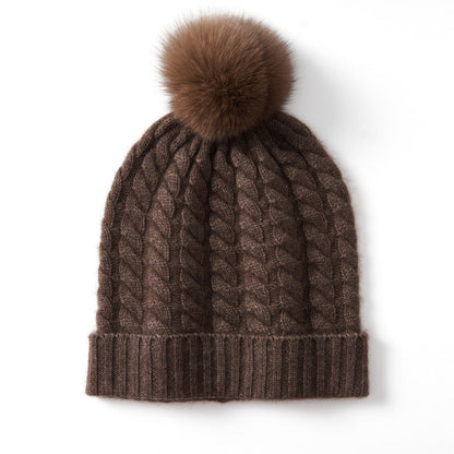 Alpine Thread Cable Pom Beanie