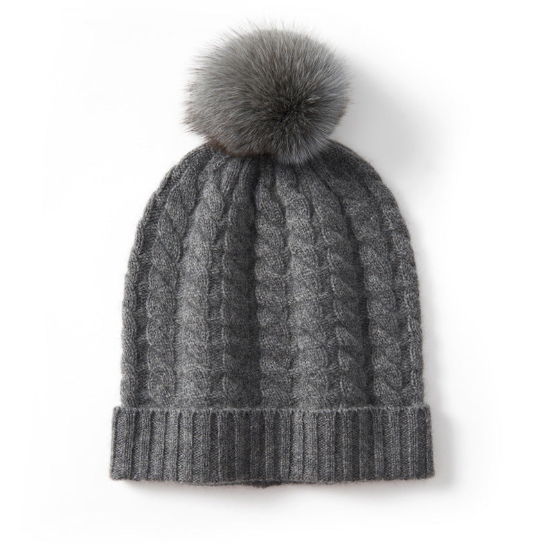 Alpine Thread Cable Pom Beanie