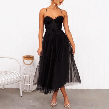 Bella - Women’s Tulle Midi Dress with Corset Bodice