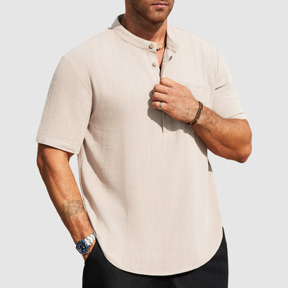 Blake - Men's Linen-Blend Short Sleeve Henley Shirt