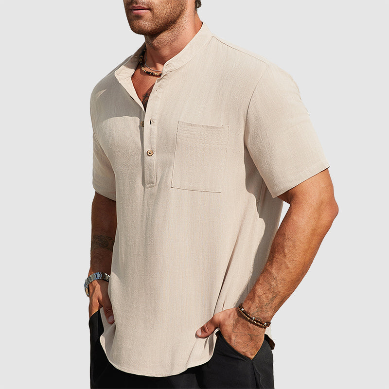 Blake - Men's Linen-Blend Short Sleeve Henley Shirt