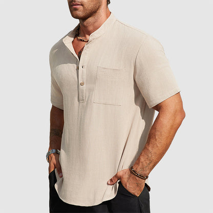Blake - Men's Linen-Blend Short Sleeve Henley Shirt
