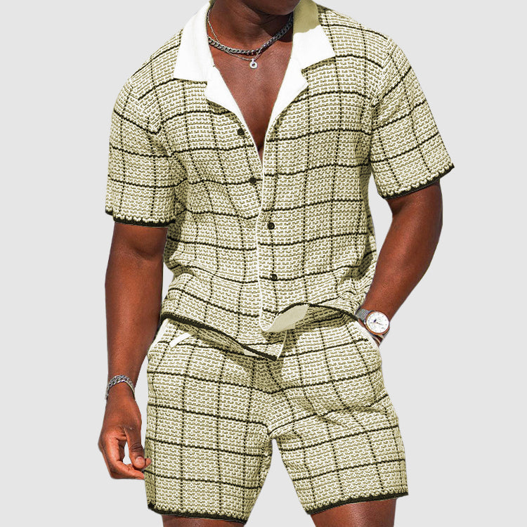 Blake - Men's Plaid Button-Up Shirt and Shorts Set
