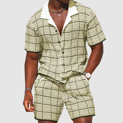 Blake - Men's Plaid Button-Up Shirt and Shorts Set