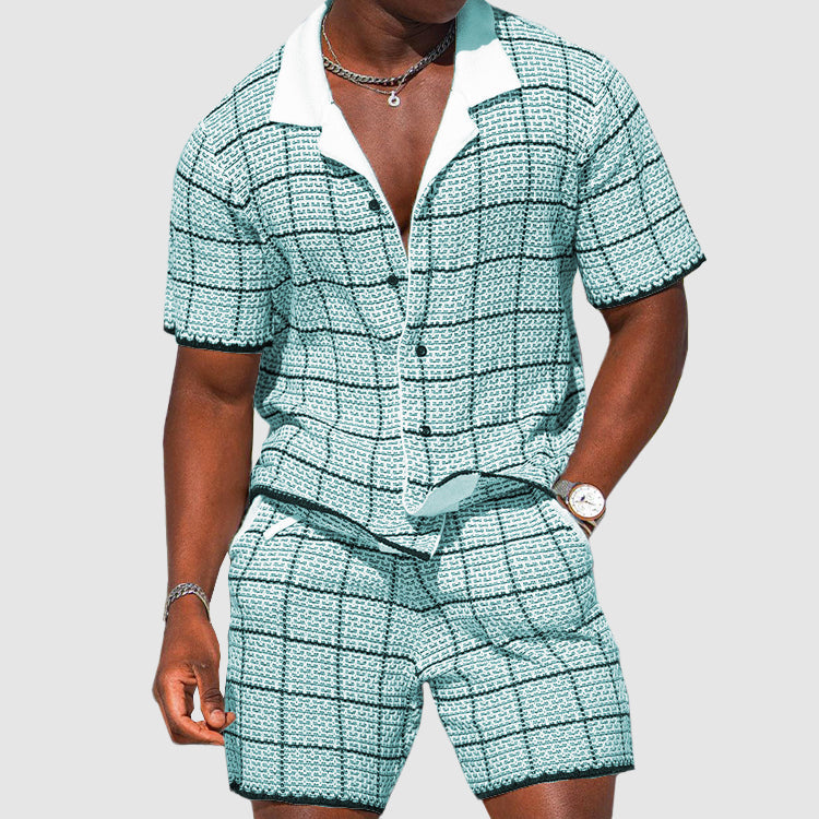 Blake - Men's Plaid Button-Up Shirt and Shorts Set
