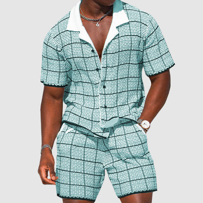 Blake - Men's Plaid Button-Up Shirt and Shorts Set