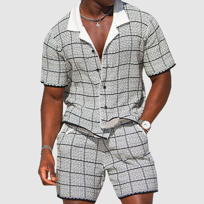 Blake - Men's Plaid Button-Up Shirt and Shorts Set