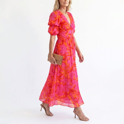 Brooke - Women’s Puff Sleeve Floral Flowing Midi Dress