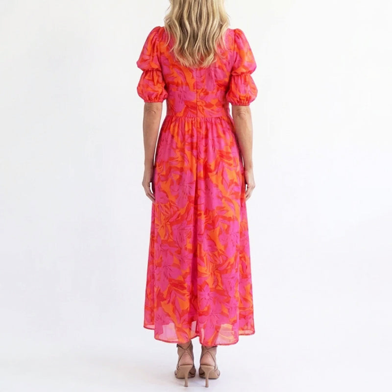 Brooke - Women’s Puff Sleeve Floral Flowing Midi Dress