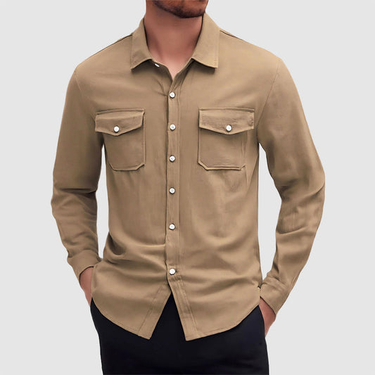 Caden - Men's Linen Dual Pocket Button-Up Shirt