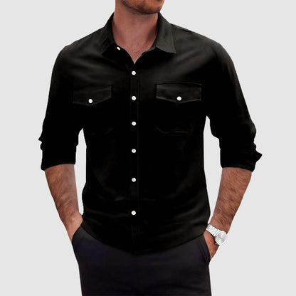 Caden - Men's Linen Dual Pocket Button-Up Shirt