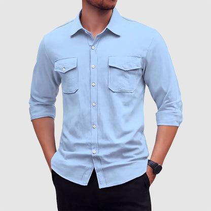 Caden - Men's Linen Dual Pocket Button-Up Shirt