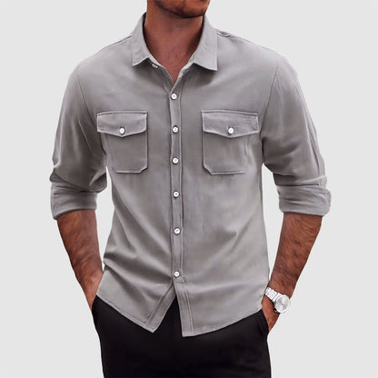 Caden - Men's Linen Dual Pocket Button-Up Shirt