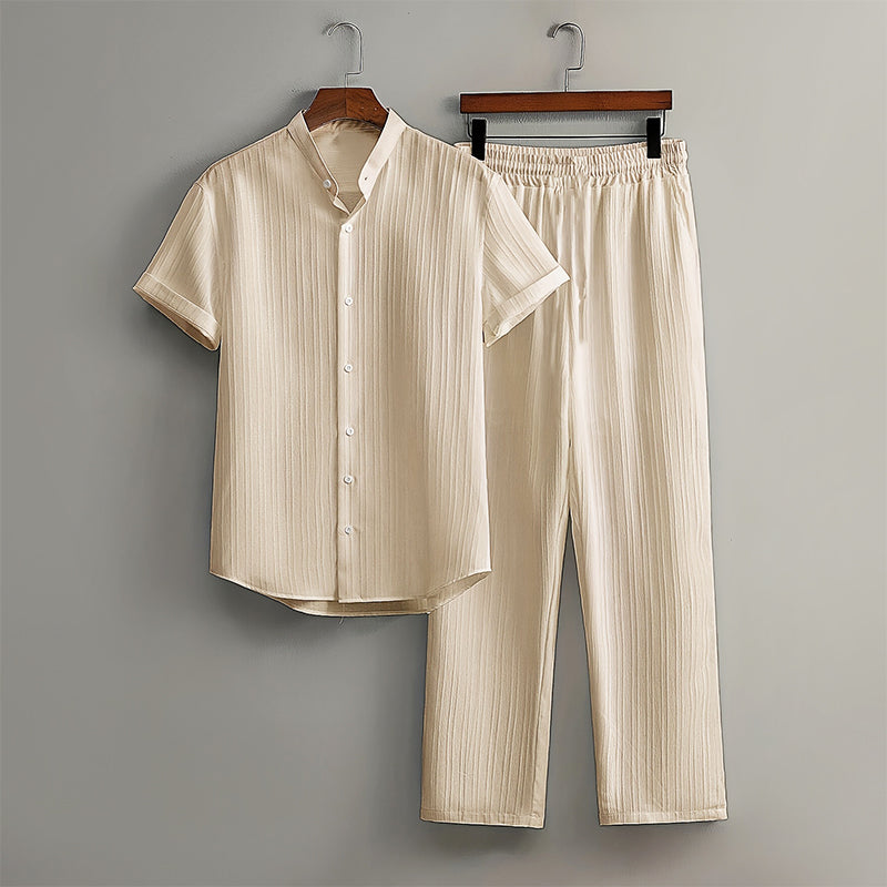 Callum - Men's Textured Short Sleeve Shirt and Pants Set