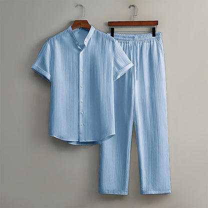 Callum - Men's Textured Short Sleeve Shirt and Pants Set