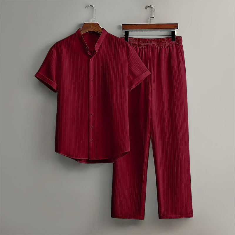 Callum - Men's Textured Short Sleeve Shirt and Pants Set