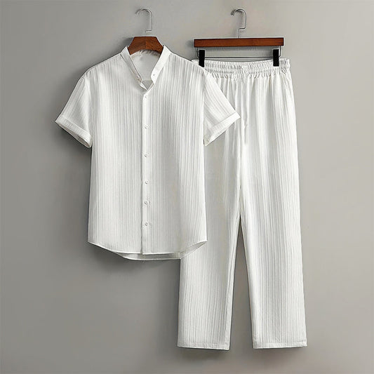 Callum - Men's Textured Short Sleeve Shirt and Pants Set