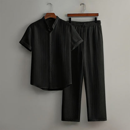 Callum - Men's Textured Short Sleeve Shirt and Pants Set