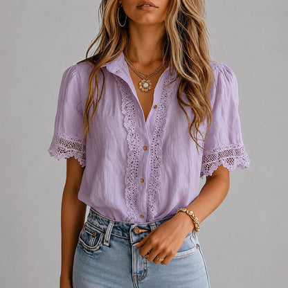 Chelsea - Women's Crochet Accent Blouse