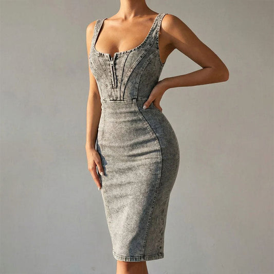 Chloé Montclair Denim Bodycon Midi Dress