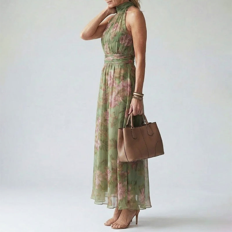 Clara - Women's Gathered Halter Floral Maxi Dress