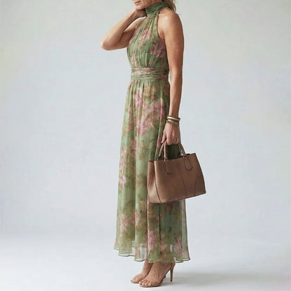 Clara - Women's Gathered Halter Floral Maxi Dress