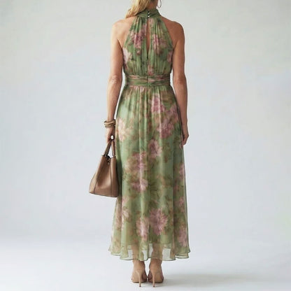 Clara - Women's Gathered Halter Floral Maxi Dress